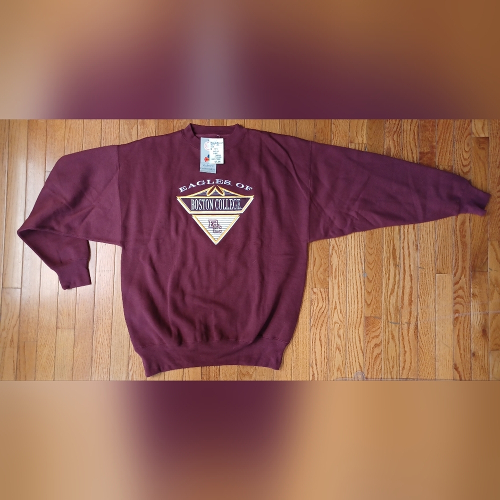 Vtg NWT Deadstock 90s Boston College Eagles Embroidered Maroon Crewneck Sz L